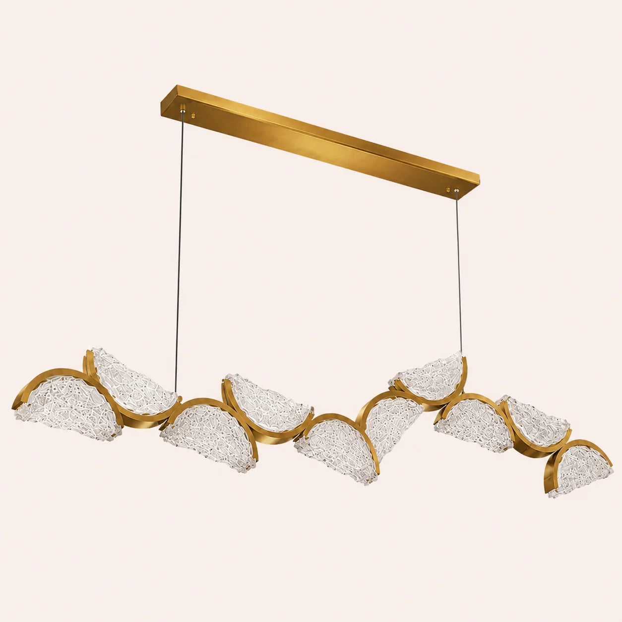 Moon Integrated LED 70in Brass Chandelier with Handcrafted Glass