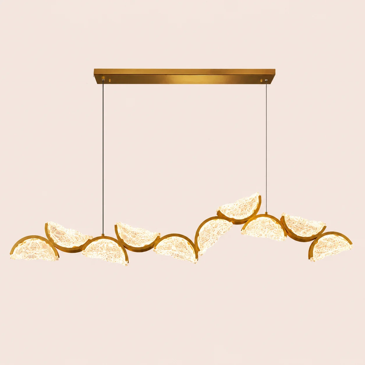 Moon Integrated LED 70in Brass Chandelier with Handcrafted Glass