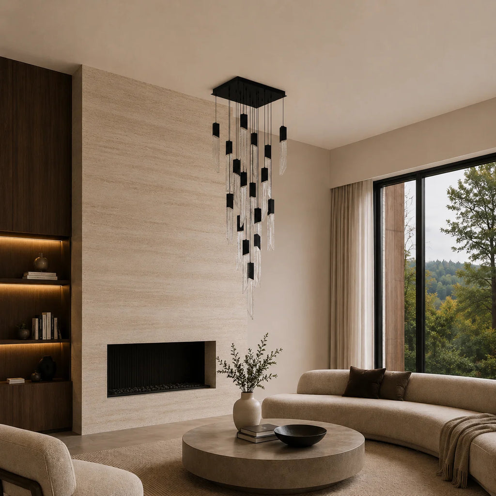 Petra Integrated LED 24in Black Chandelier with Handcrafted Glass
