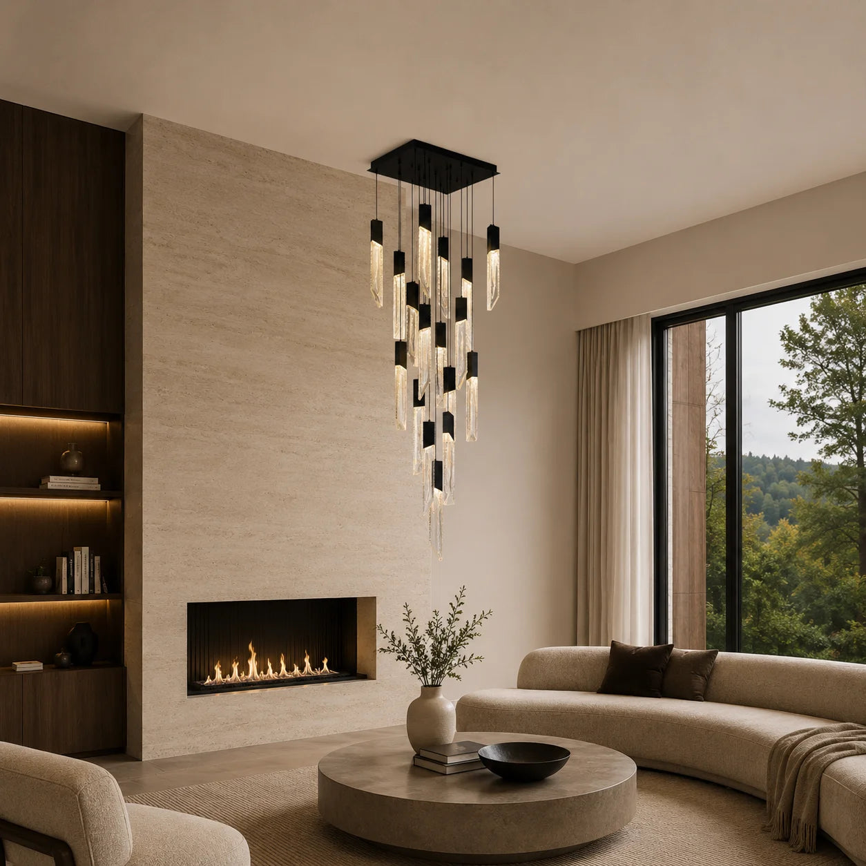 Petra Integrated LED 24in Black Chandelier with Handcrafted Glass