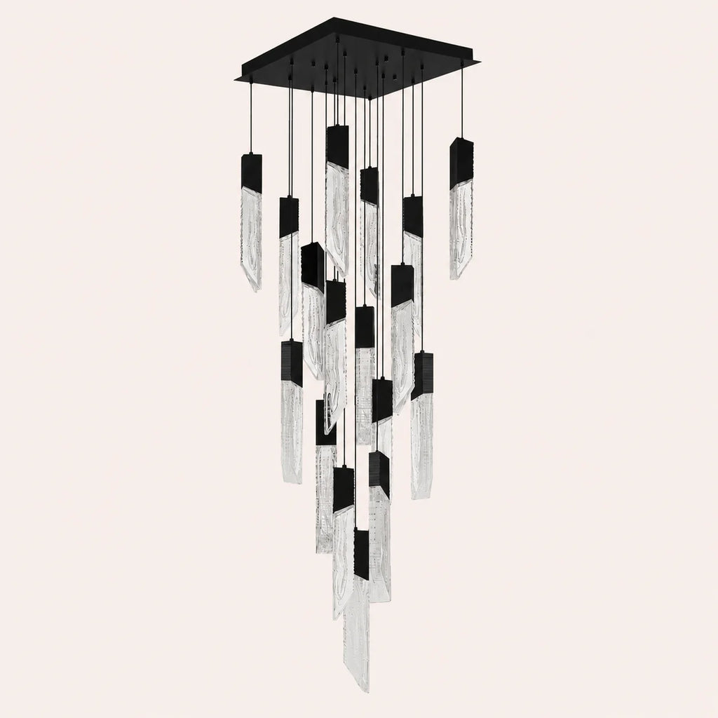 Petra Integrated LED 24in Black Chandelier with Handcrafted Glass
