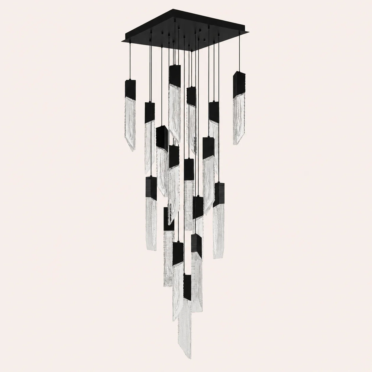Petra Integrated LED 24in Black Chandelier with Handcrafted Glass