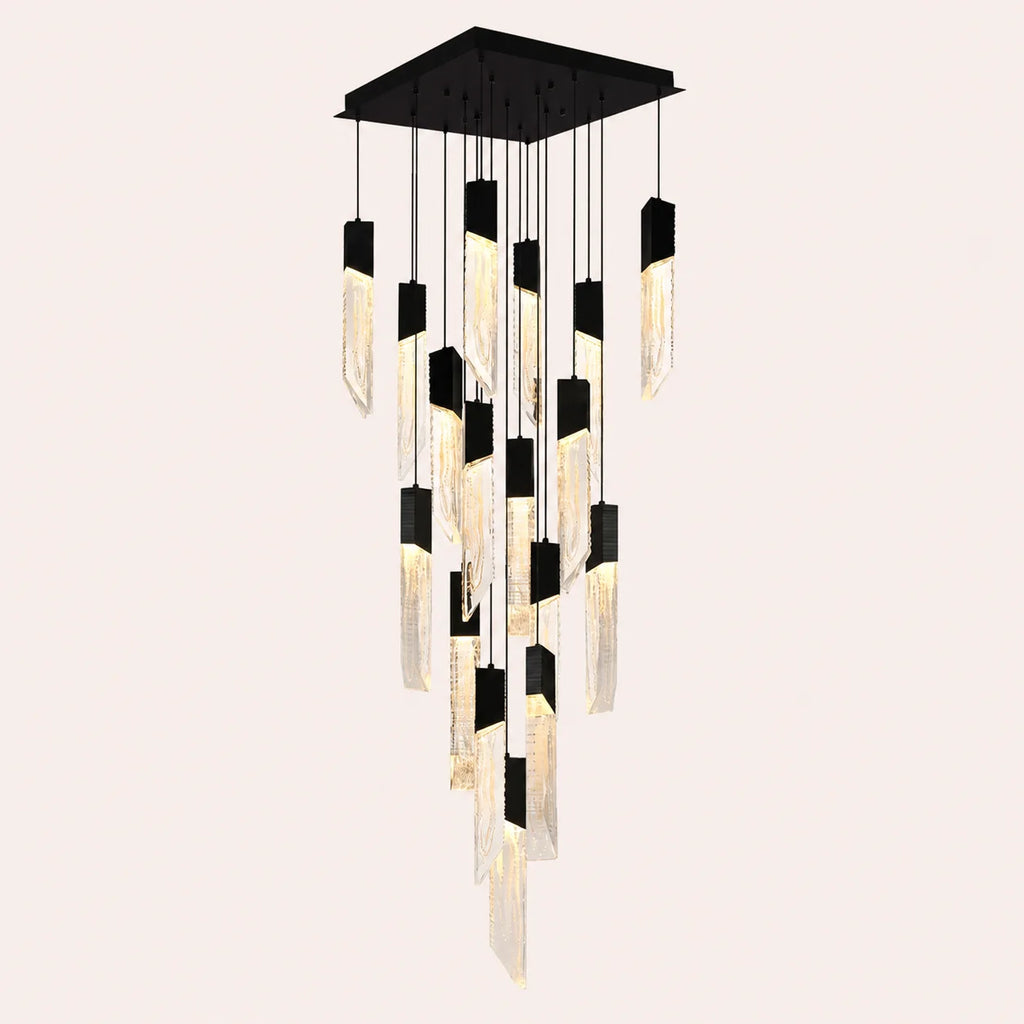 Petra Integrated LED 24in Black Chandelier with Handcrafted Glass