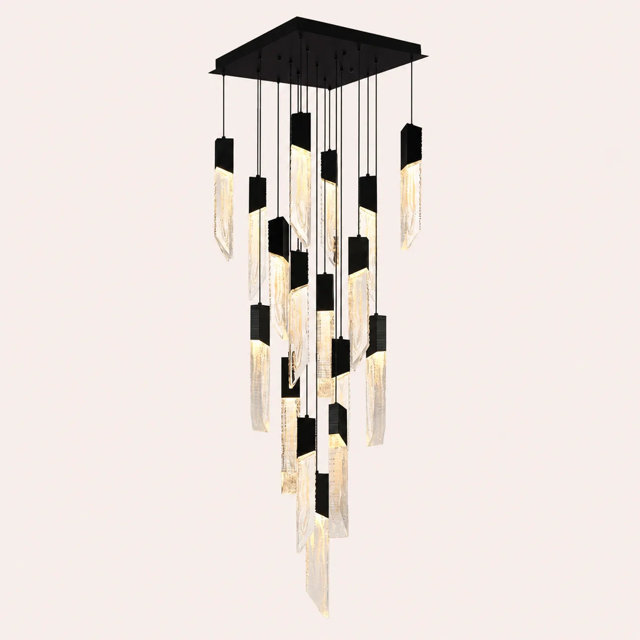 Petra Integrated LED 24in Black Chandelier with Handcrafted Glass