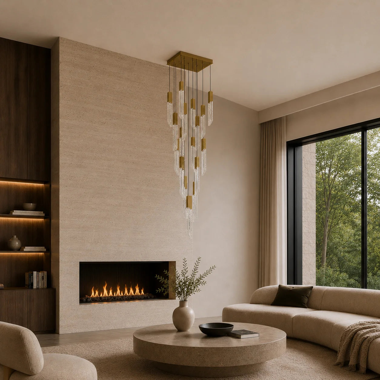 Petra Integrated LED 24in Brass Chandelier with Handcrafted Glass