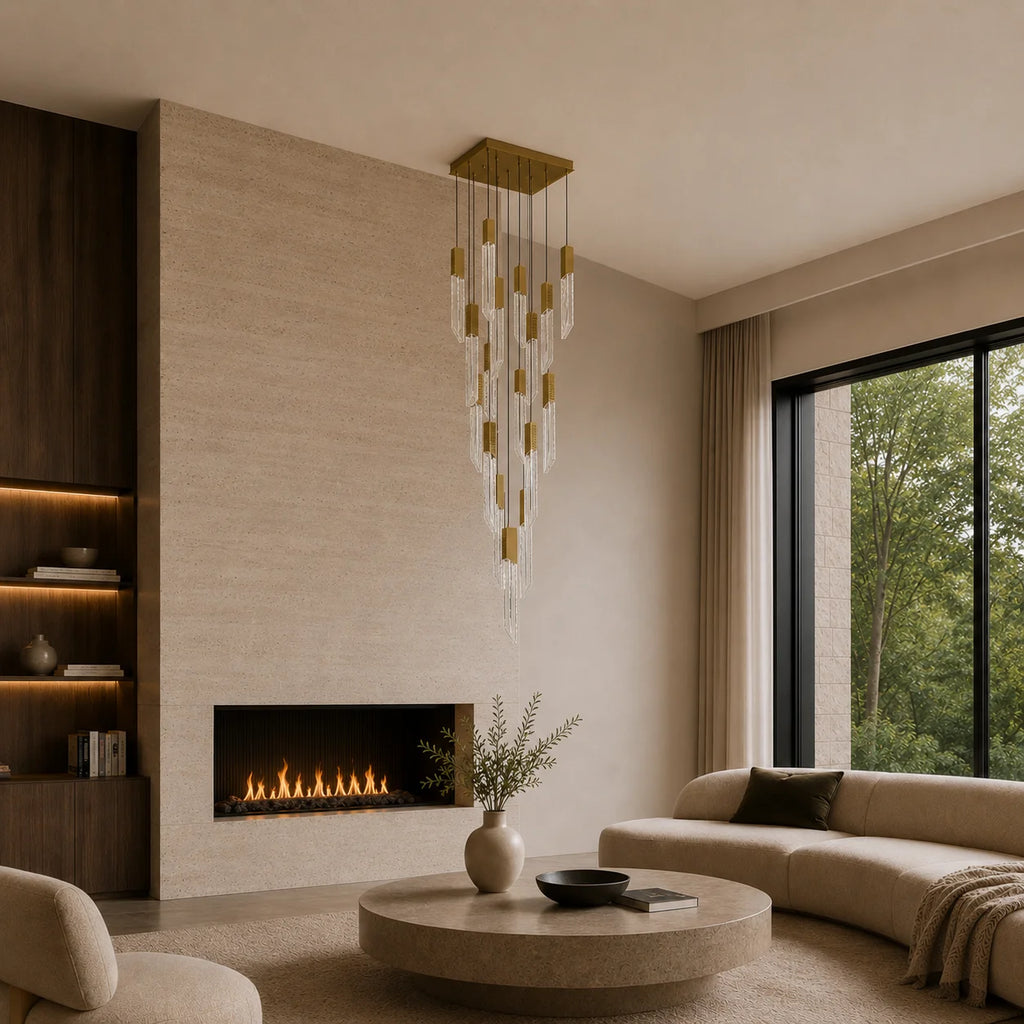 Petra Integrated LED 24in Brass Chandelier with Handcrafted Glass