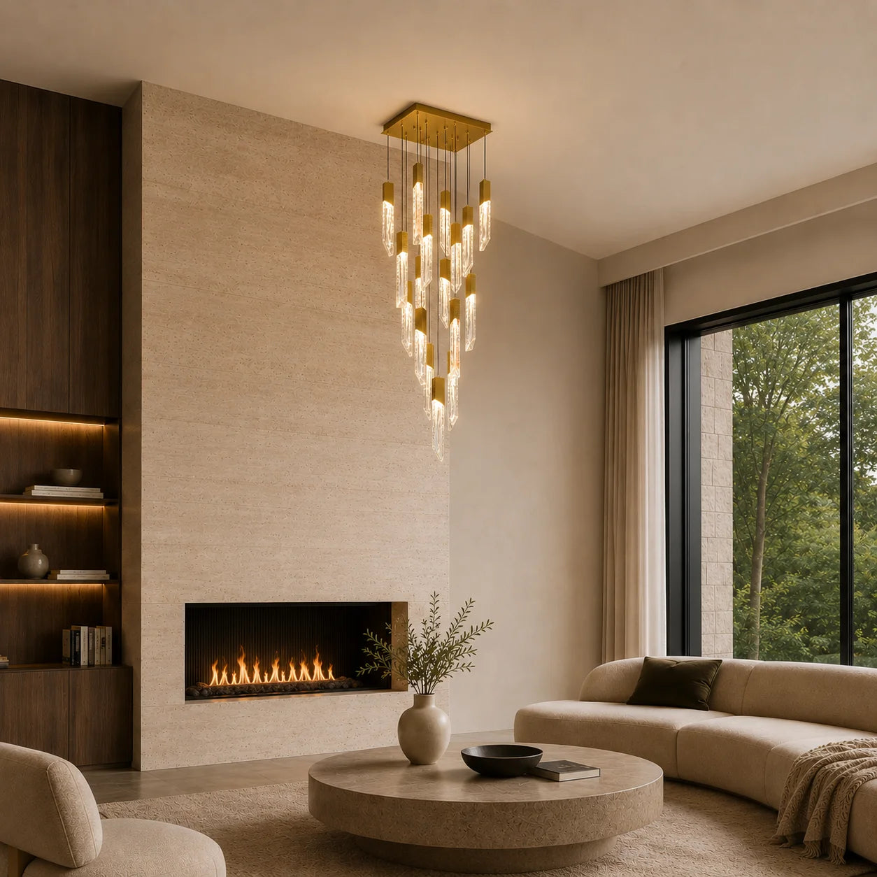 Petra Integrated LED 24in Brass Chandelier with Handcrafted Glass
