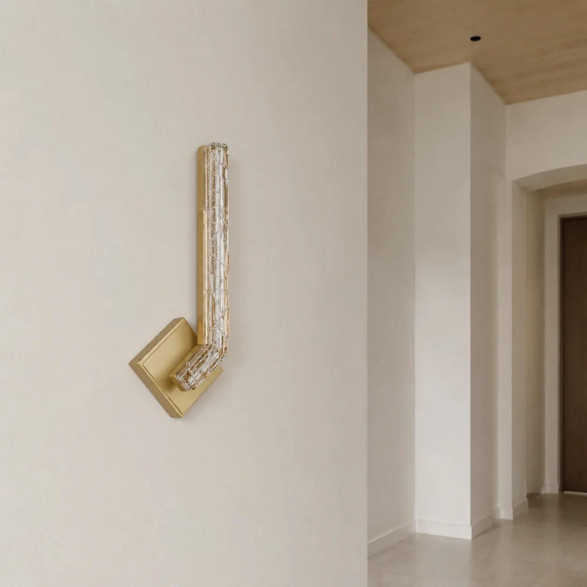 Contour Integrated LED 19in Brass Wall Light with Handcrafted Glass
