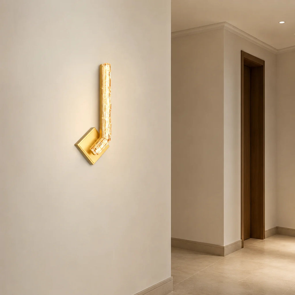 Contour Integrated LED 19in Brass Wall Light with Handcrafted Glass
