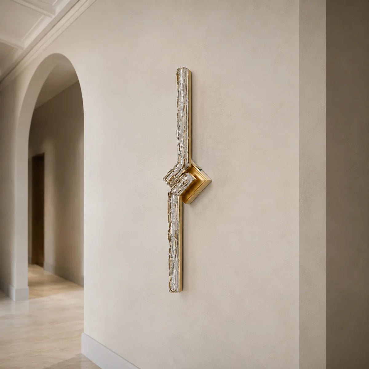 Contour Integrated LED 33in Brass Vanity Light with Handcrafted Glass