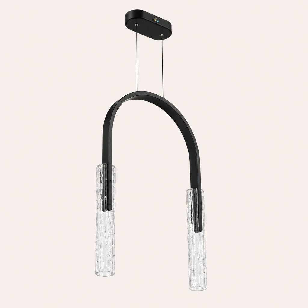 Curva Integrated LED 22in Black Chandelier with Handcrafted Glass