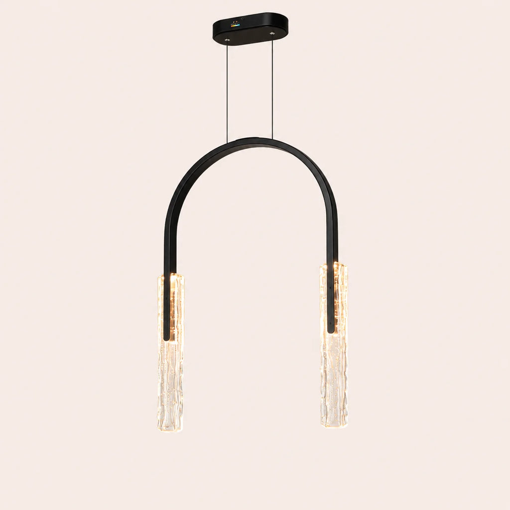 Curva Integrated LED 22in Black Chandelier with Handcrafted Glass