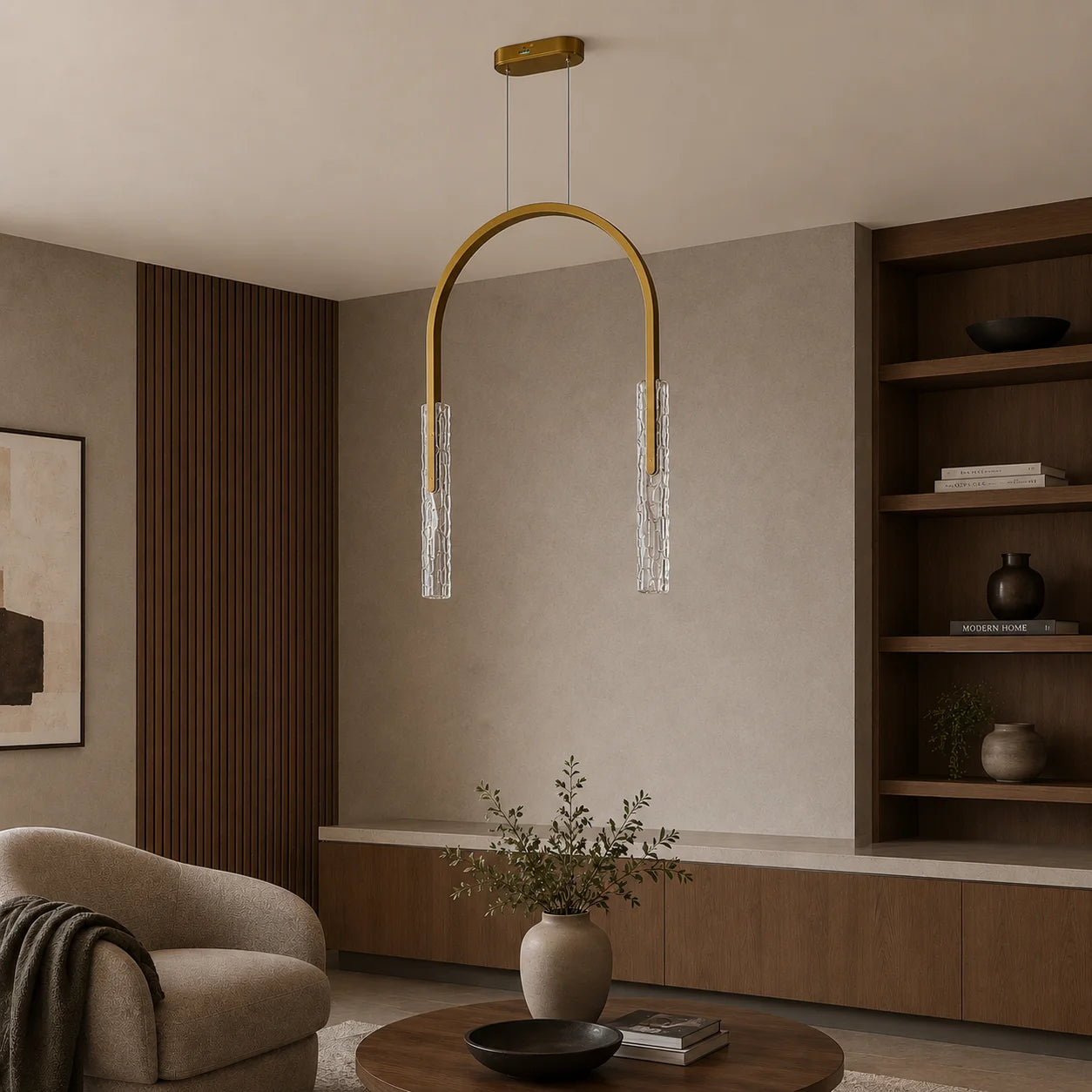 Curva Integrated LED 22in Brass Chandelier with Handcrafted Glass