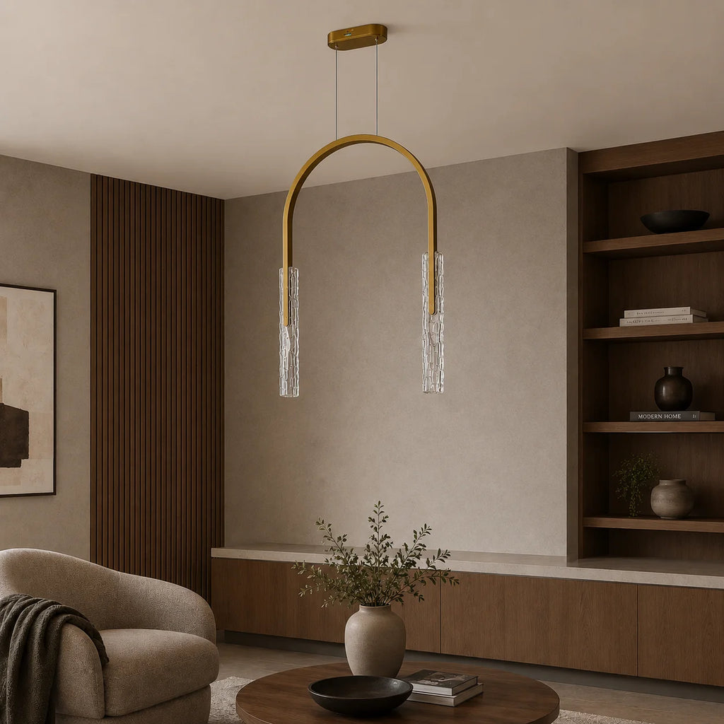 Curva Integrated LED 22in Brass Chandelier with Handcrafted Glass