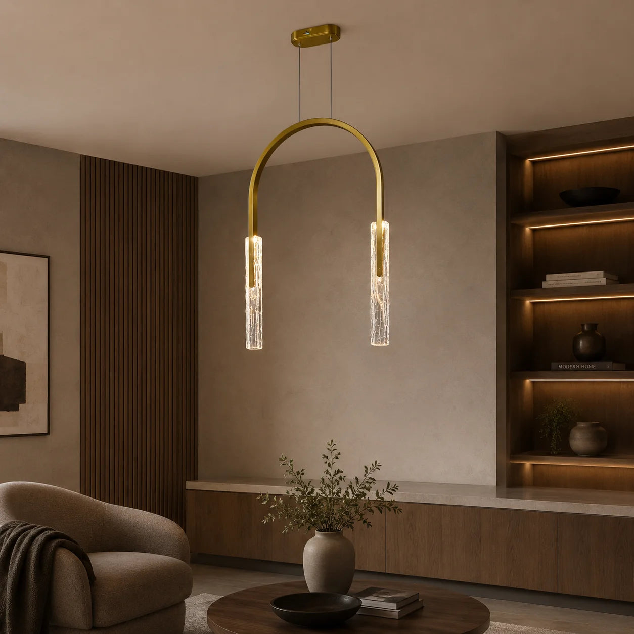 Curva Integrated LED 22in Brass Chandelier with Handcrafted Glass