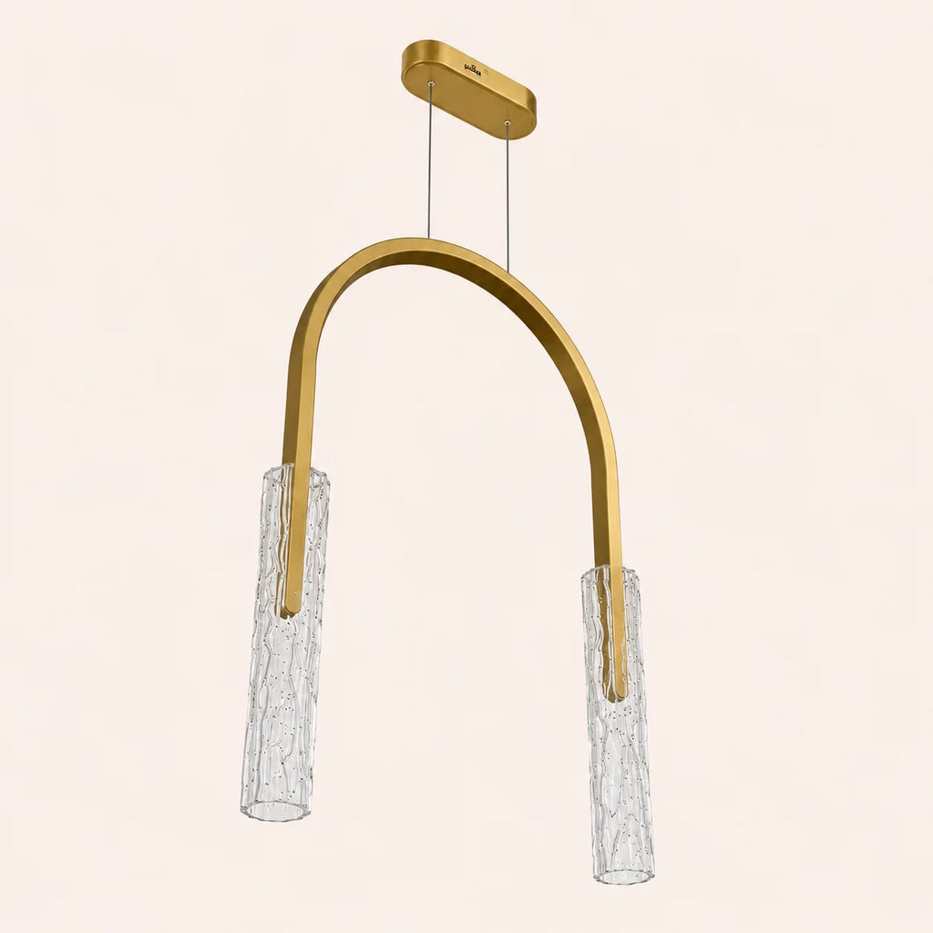 Curva Integrated LED 22in Brass Chandelier with Handcrafted Glass