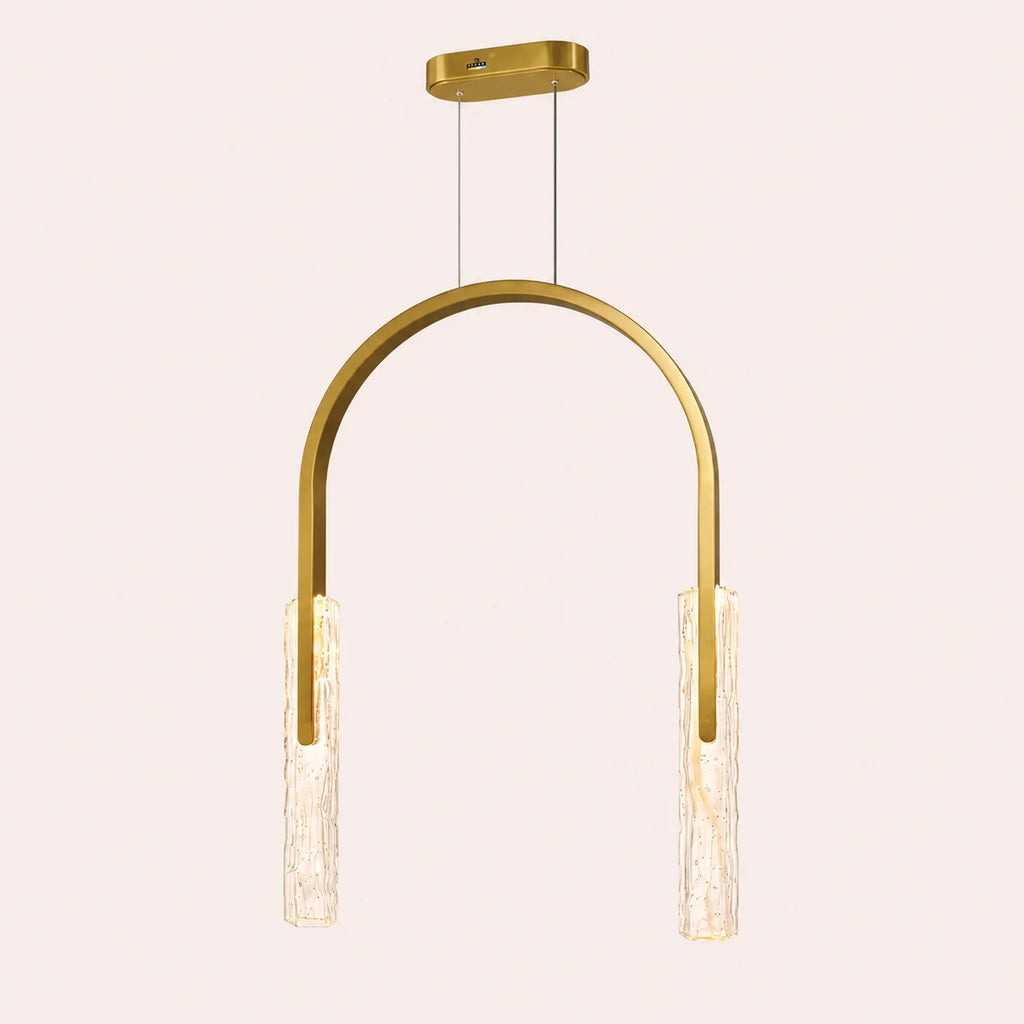 Curva Integrated LED 22in Brass Chandelier with Handcrafted Glass