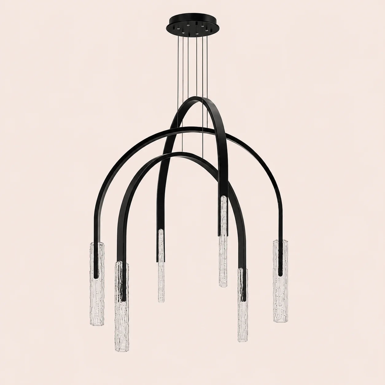 Curva Integrated LED 38in Black Chandelier with Handcrafted Glass