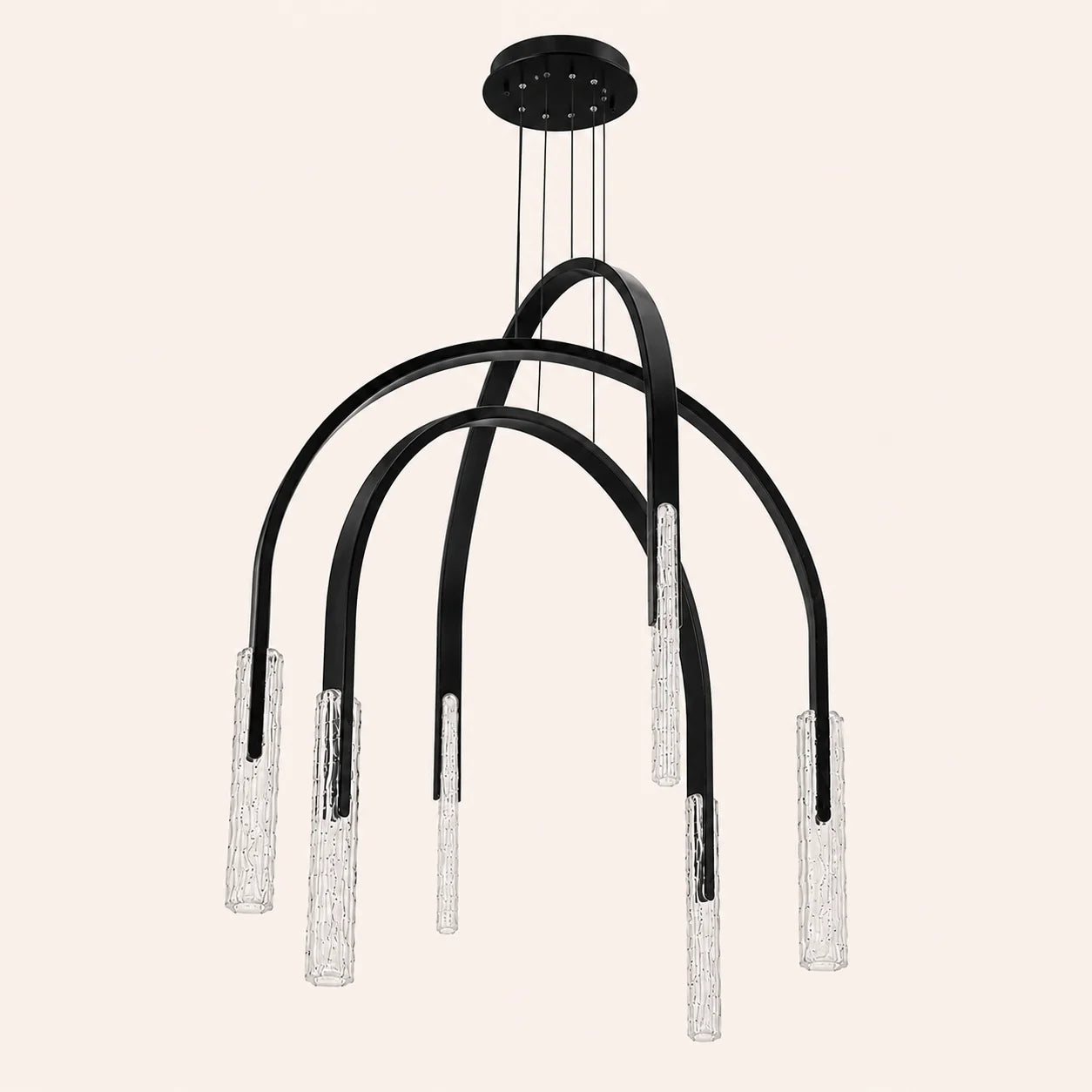 Curva Integrated LED 38in Black Chandelier with Handcrafted Glass