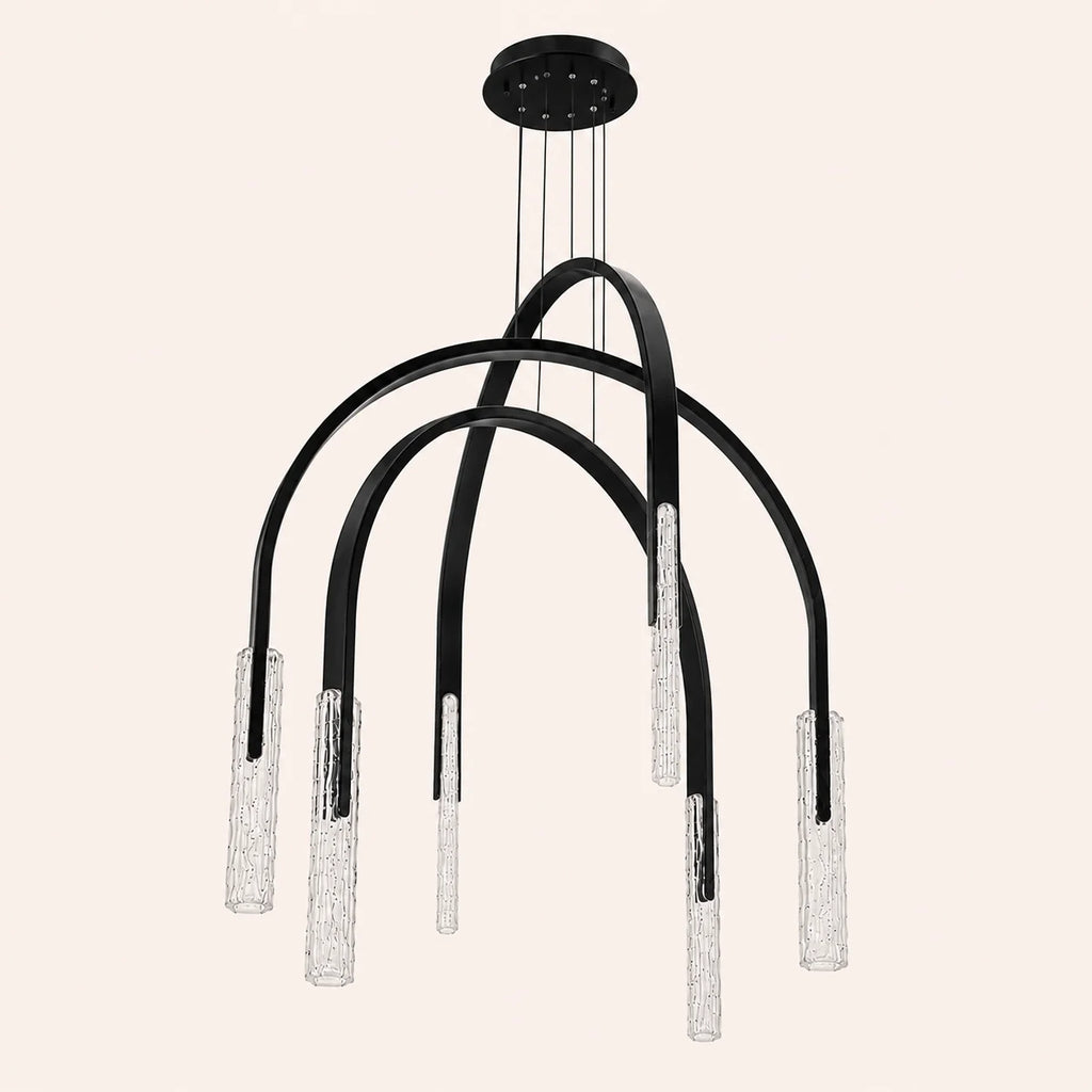Curva Integrated LED 38in Black Chandelier with Handcrafted Glass