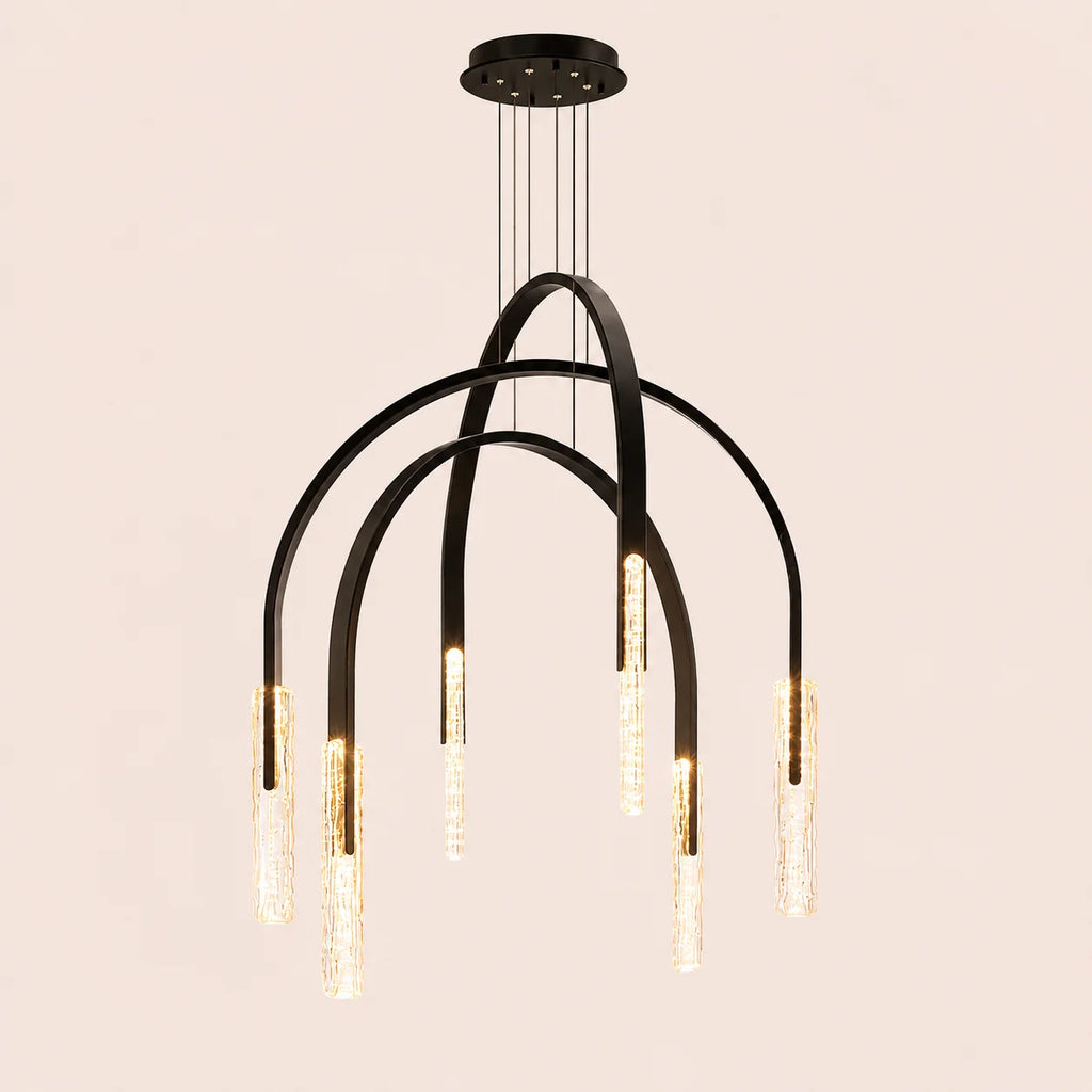 Curva Integrated LED 38in Black Chandelier with Handcrafted Glass