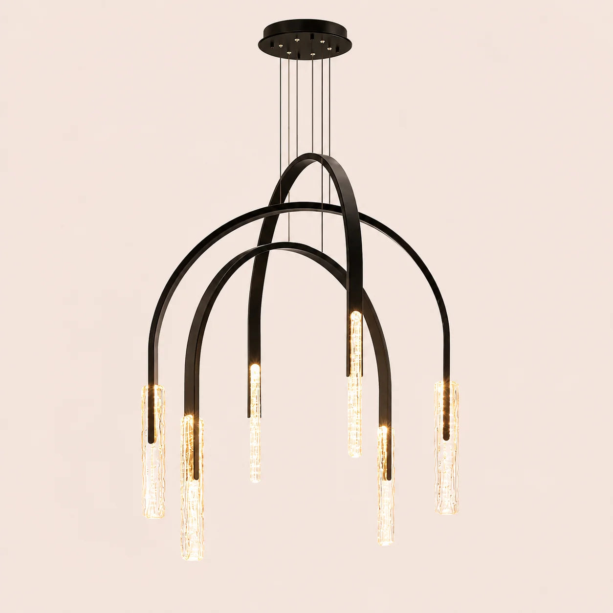 Curva Integrated LED 38in Black Chandelier with Handcrafted Glass