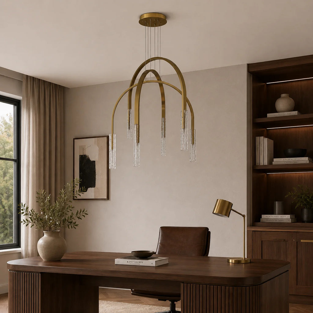 Curva Integrated LED 38in Brass Chandelier with Handcrafted Glass