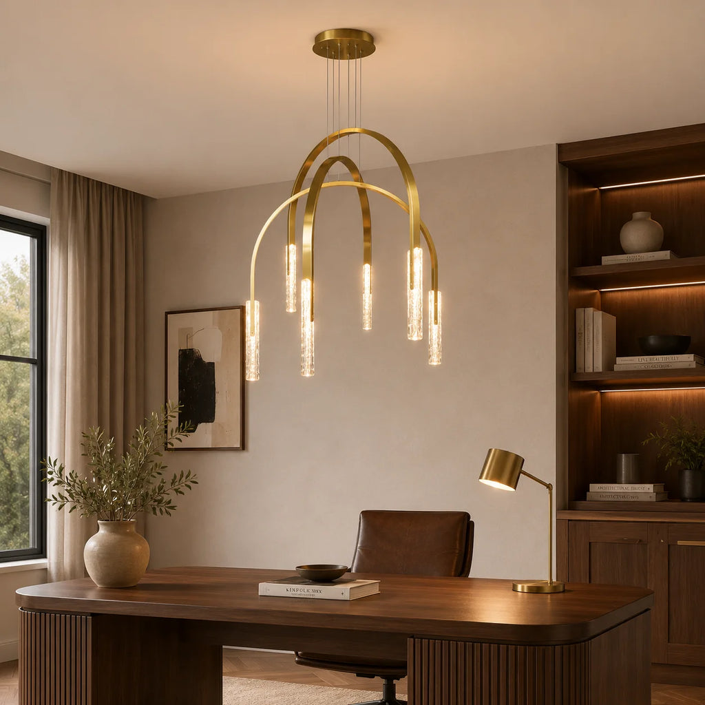 Curva Integrated LED 38in Brass Chandelier with Handcrafted Glass