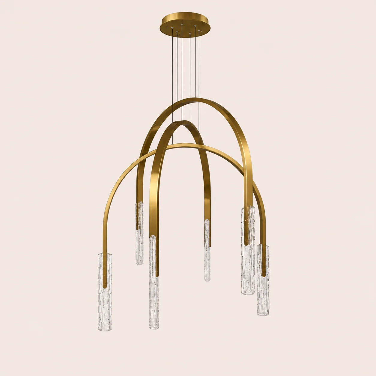 Curva Integrated LED 38in Brass Chandelier with Handcrafted Glass