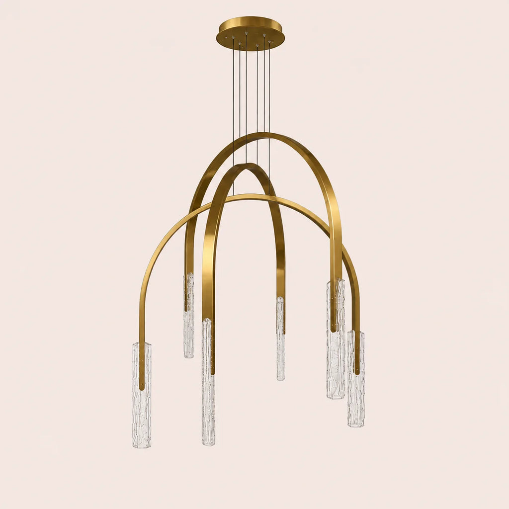Curva Integrated LED 38in Brass Chandelier with Handcrafted Glass