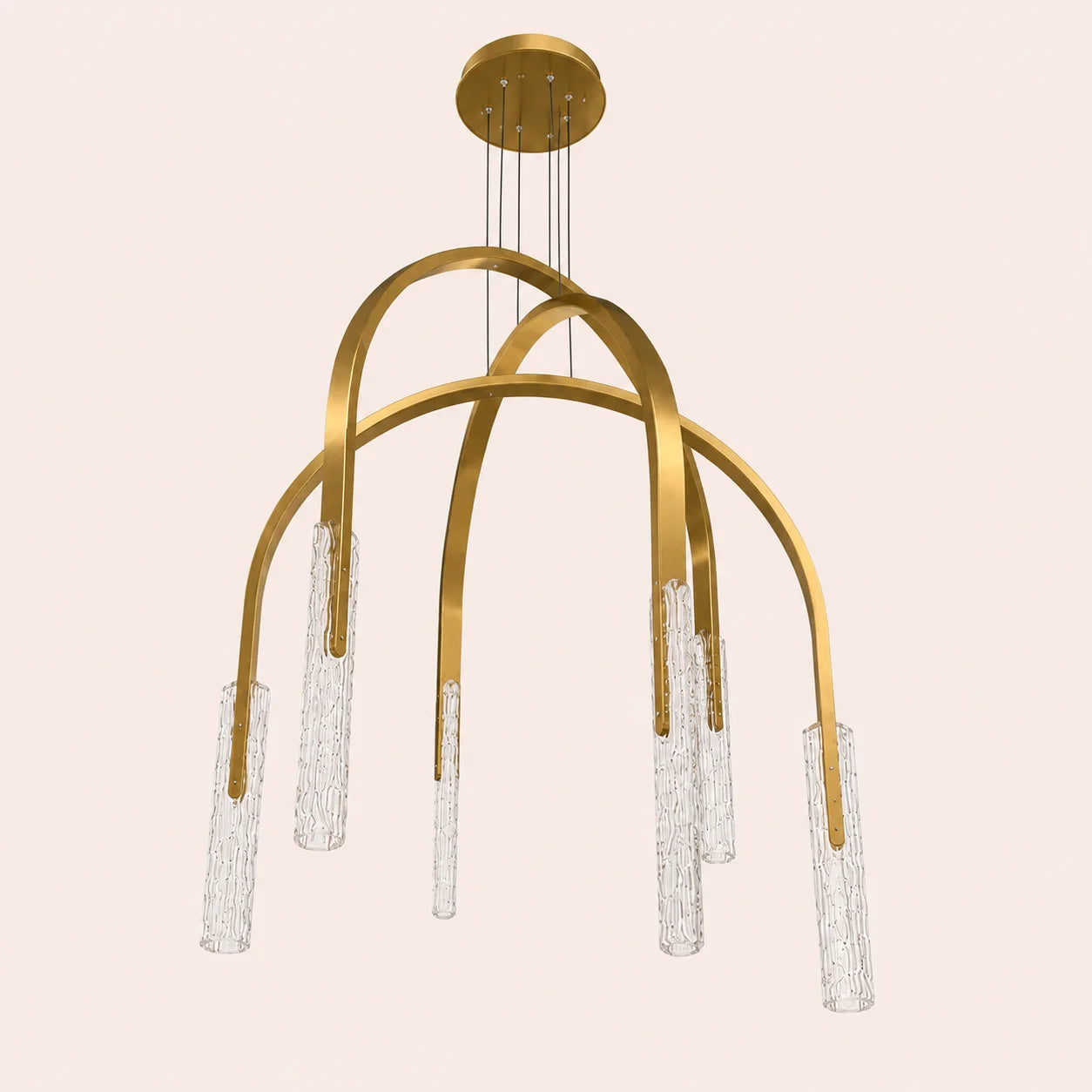 Curva Integrated LED 38in Brass Chandelier with Handcrafted Glass