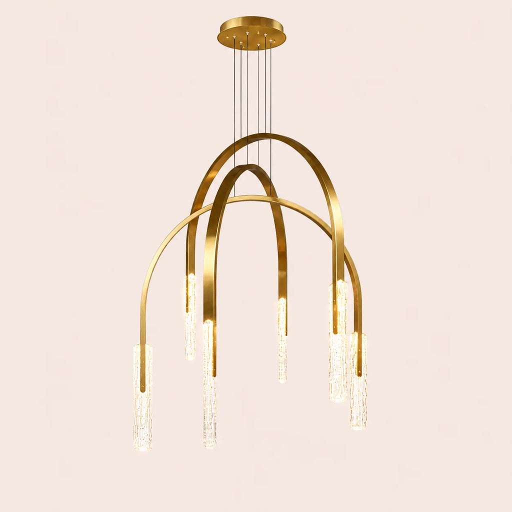 Curva Integrated LED 38in Brass Chandelier with Handcrafted Glass