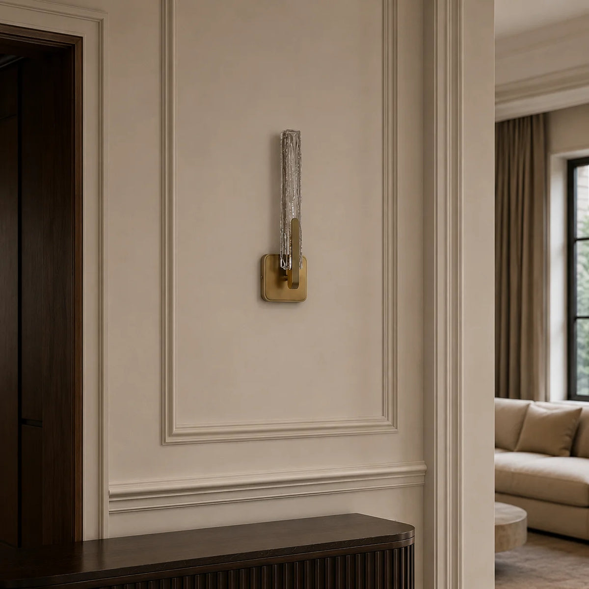 Curva Integrated LED 19in Brass Wall Light with Handcrafted Glass