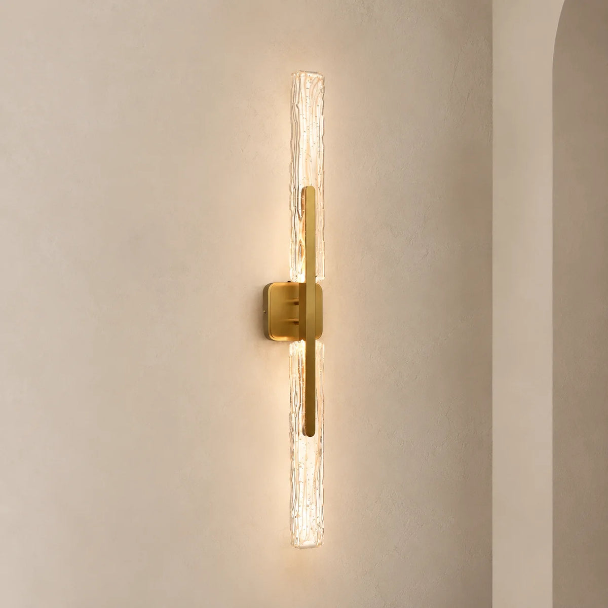 Curva Integrated LED 36in Brass Vanity Light with Handcrafted Glass