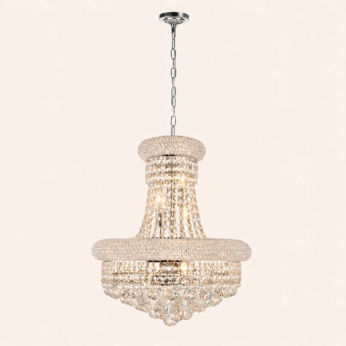 Empire 8 Light 18in Chrome Down Chandelier with Crystals