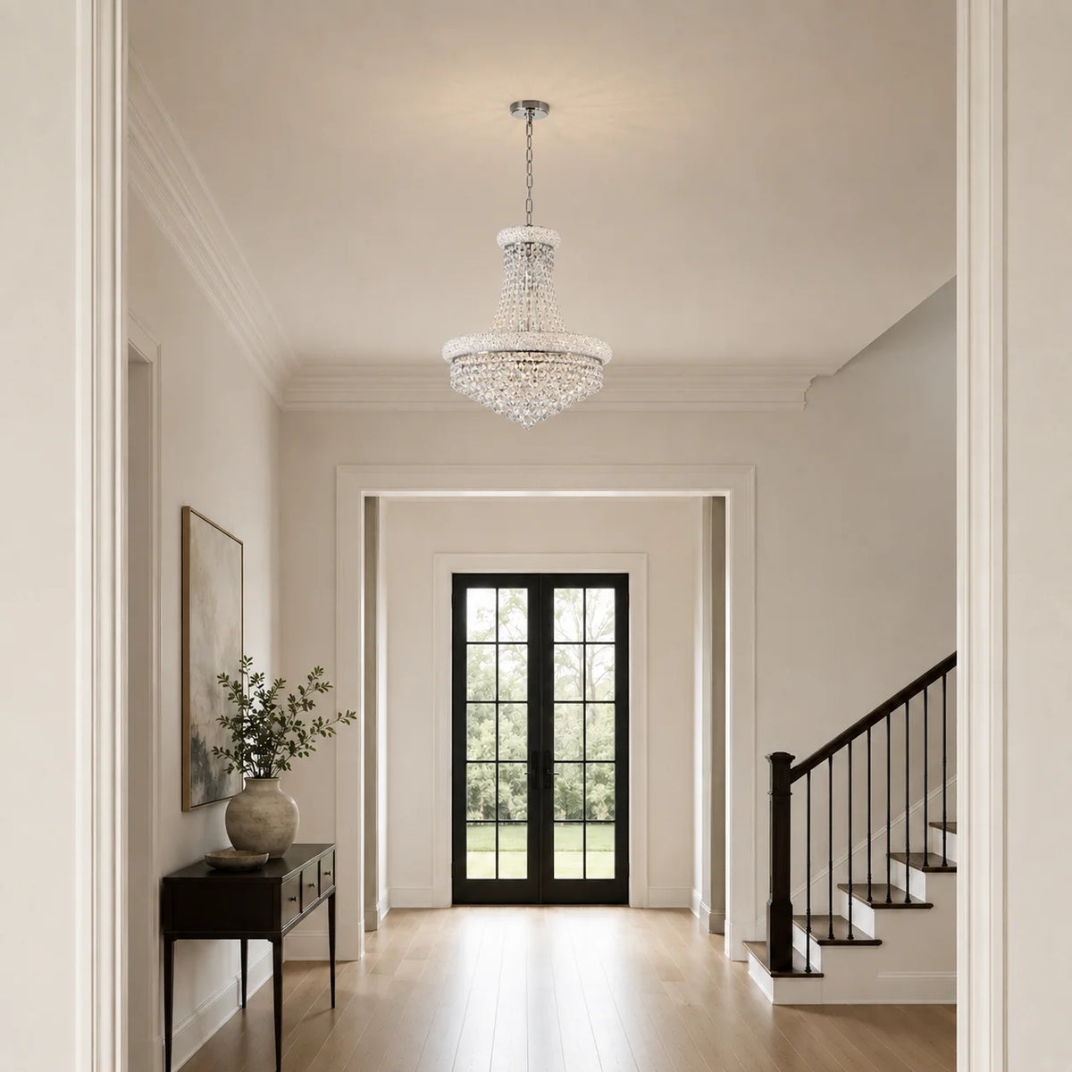 Empire 14 Light 20in Chrome Down Chandelier with Crystals