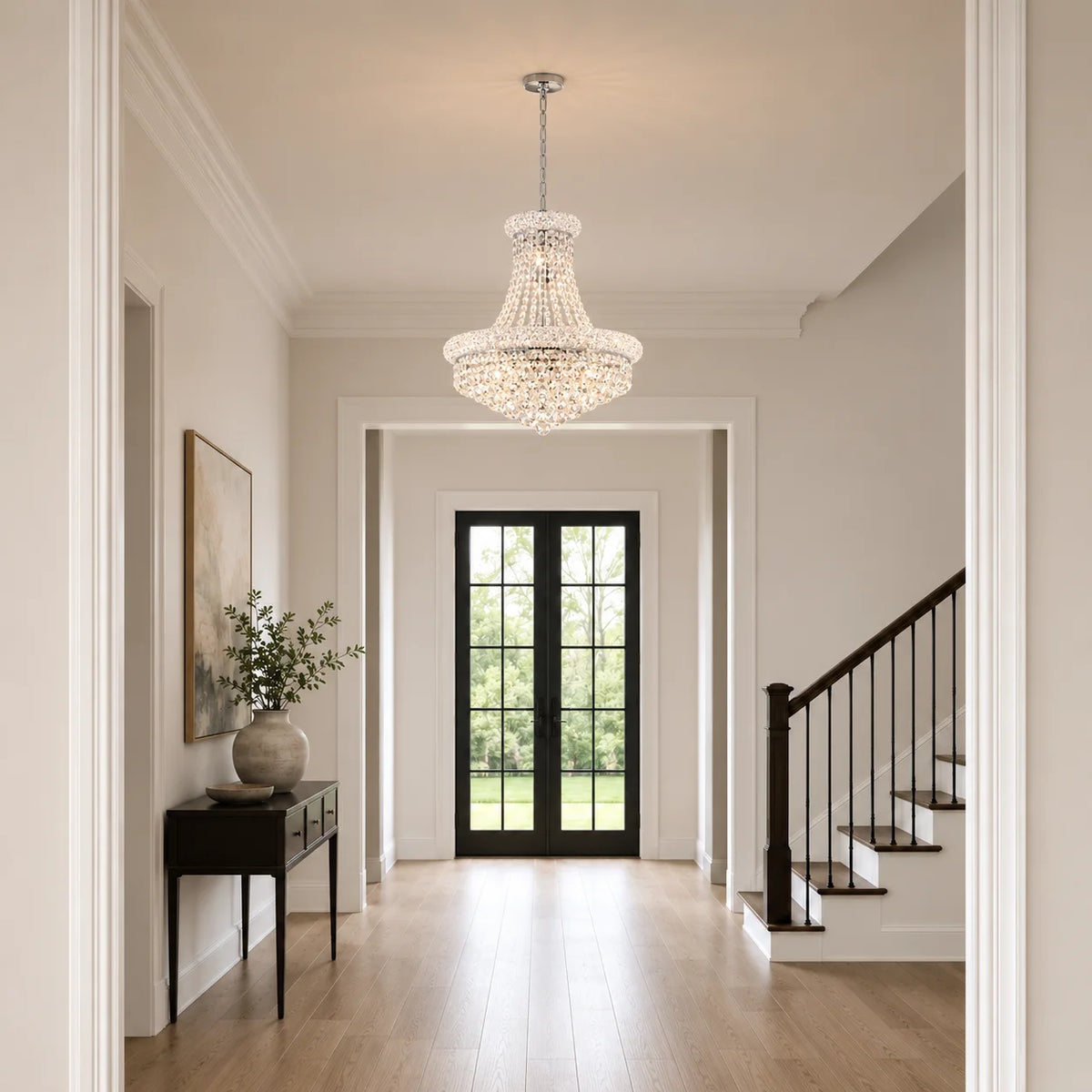 Empire 14 Light 20in Chrome Down Chandelier with Crystals