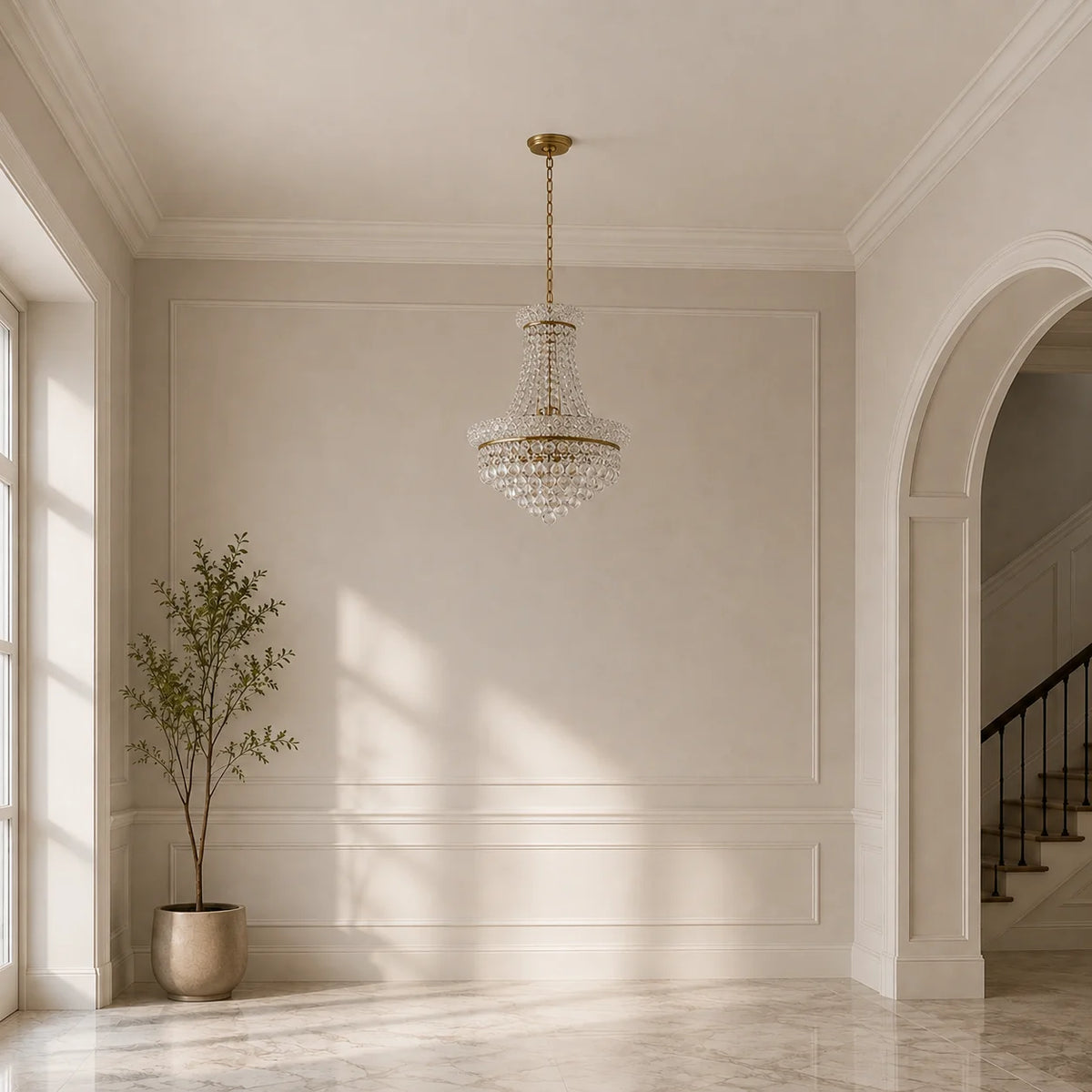 Empire 14 Light 20in Gold Down Chandelier with Crystals