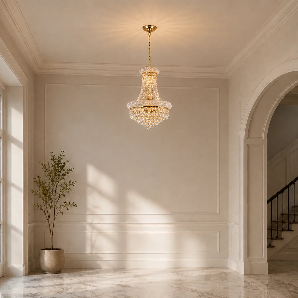 Empire 14 Light 20in Gold Down Chandelier with Crystals