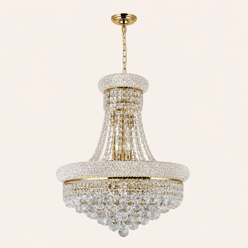 Empire 14 Light 20in Gold Down Chandelier with Crystals