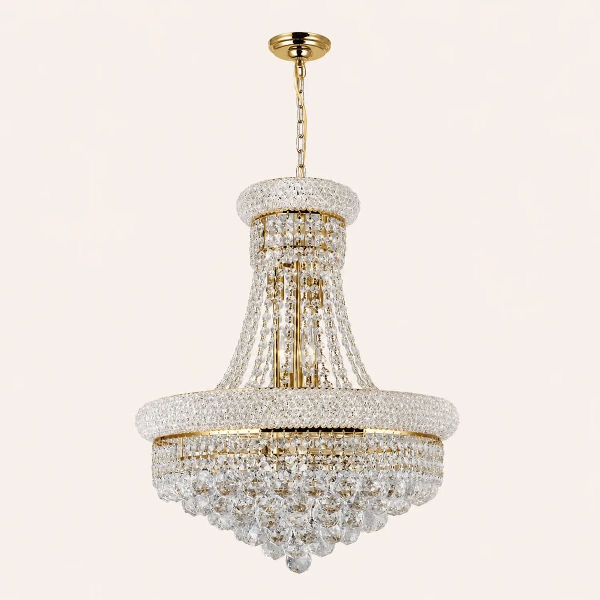 Empire 14 Light 20in Gold Down Chandelier with Crystals