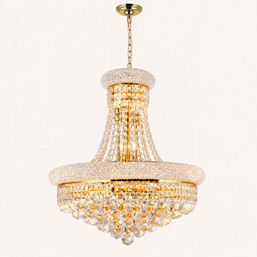 Empire 14 Light 20in Gold Down Chandelier with Crystals