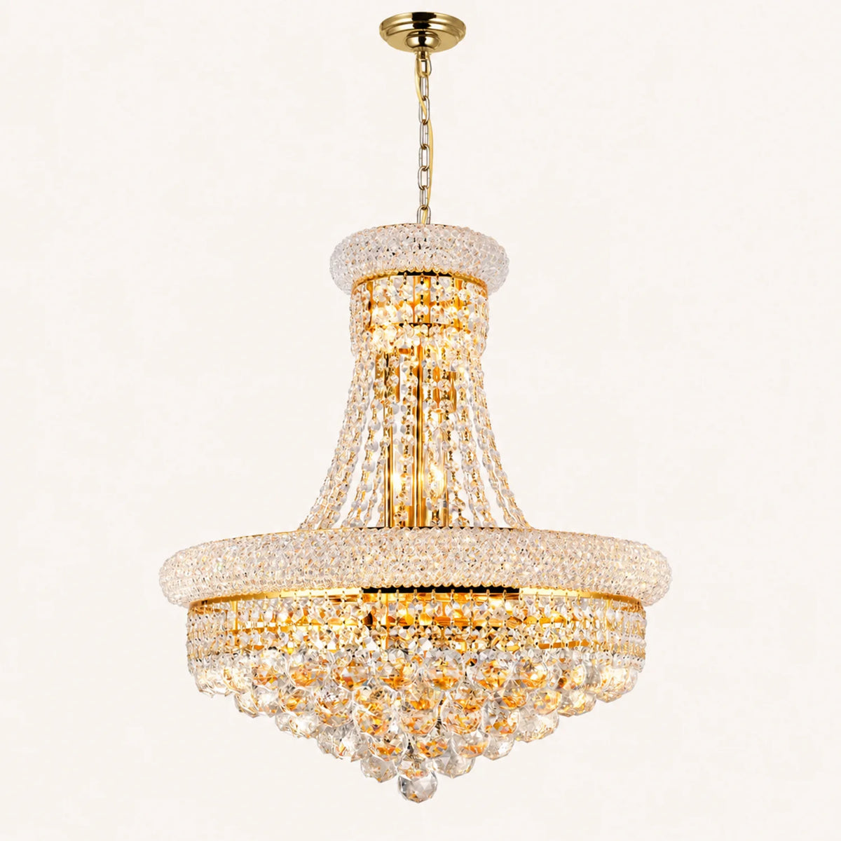 Empire 14 Light 20in Gold Down Chandelier with Crystals