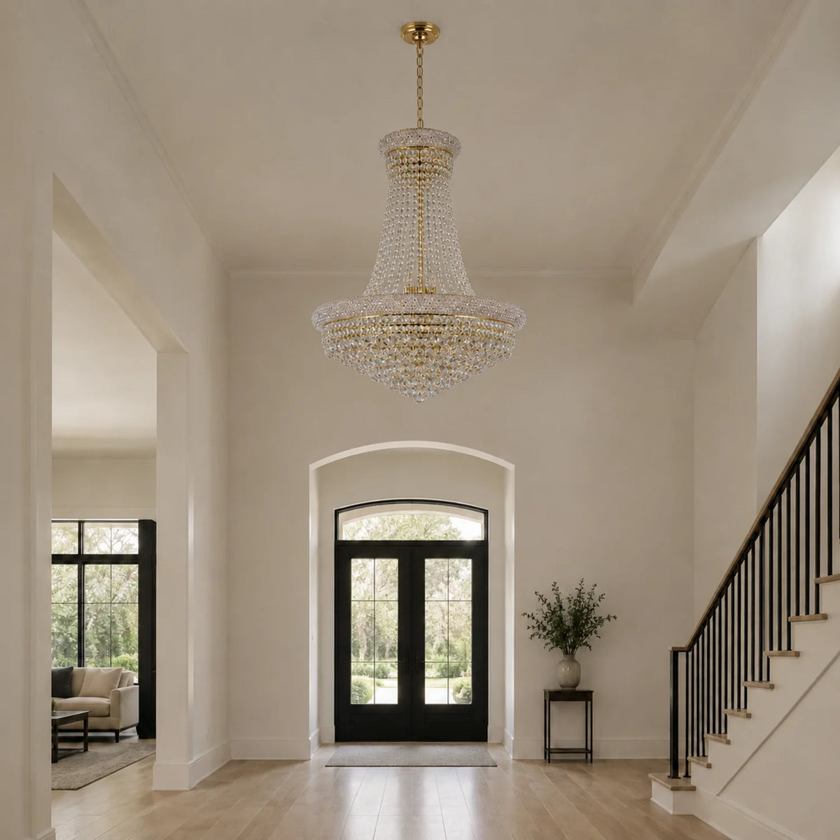 Empire 17 Light 24in Gold Down Chandelier with Crystals