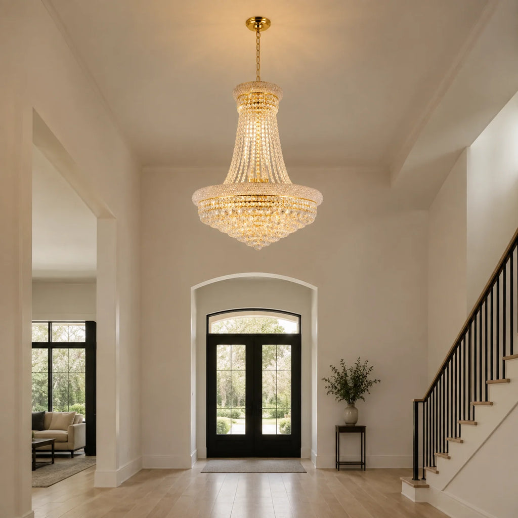 Empire 17 Light 24in Gold Down Chandelier with Crystals