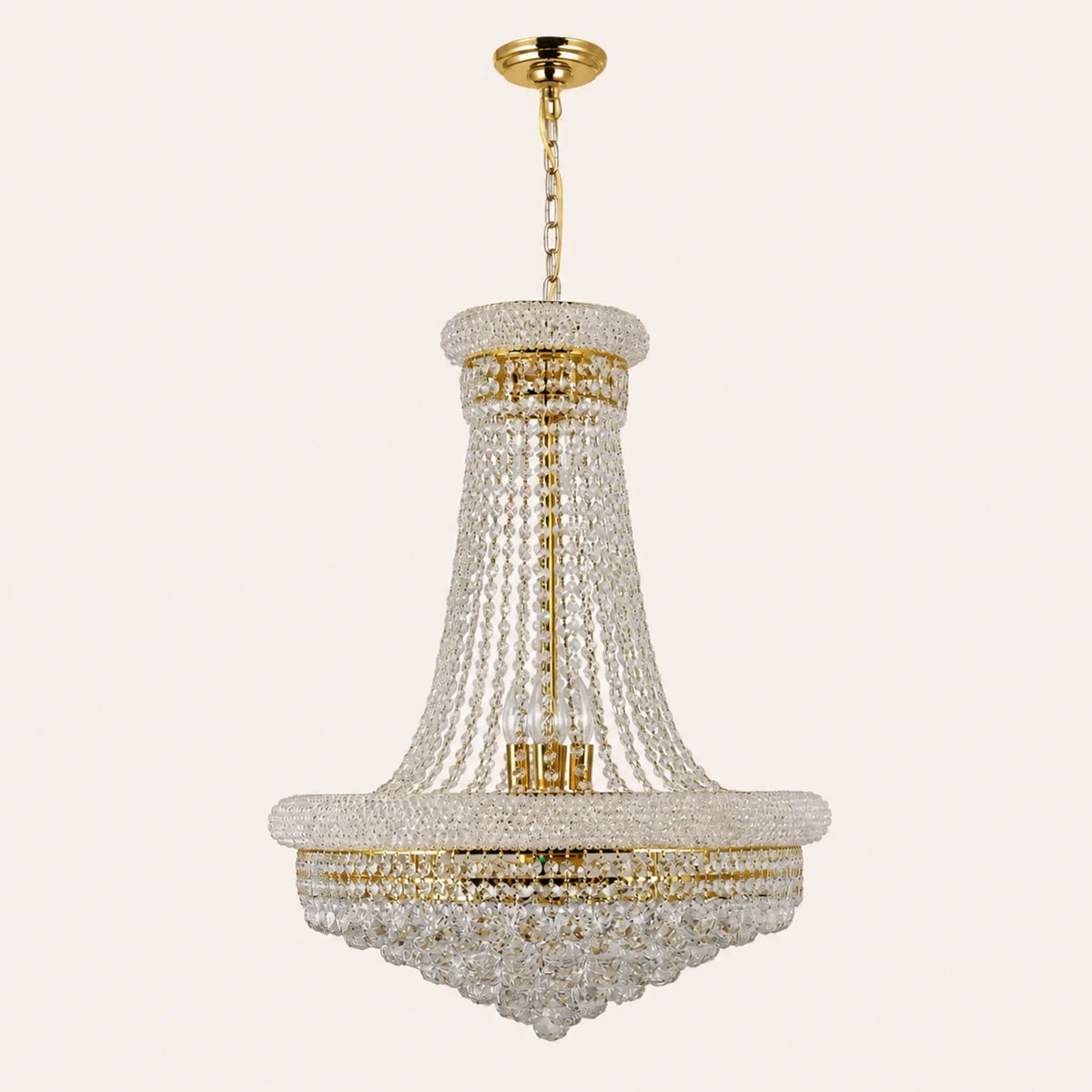 Empire 17 Light 24in Gold Down Chandelier with Crystals