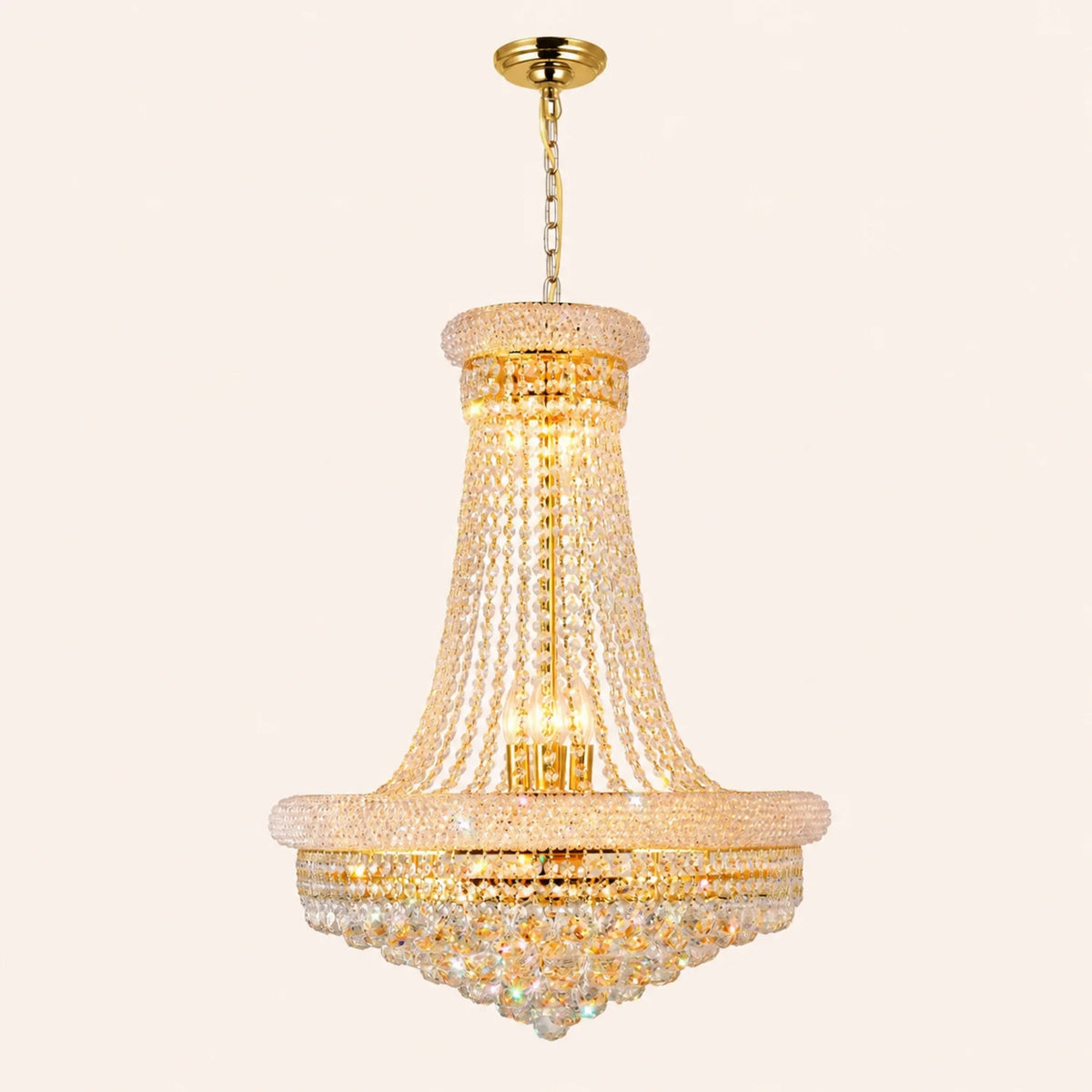 Empire 17 Light 24in Gold Down Chandelier with Crystals