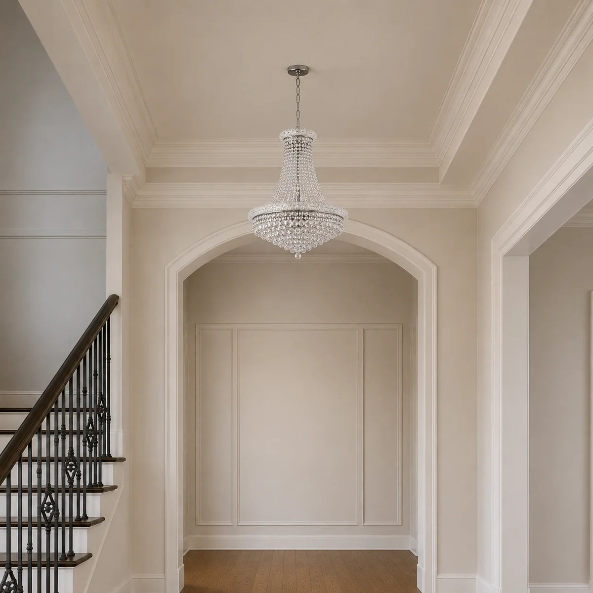 Empire 18 Light 28in Chrome Down Chandelier with Crystals