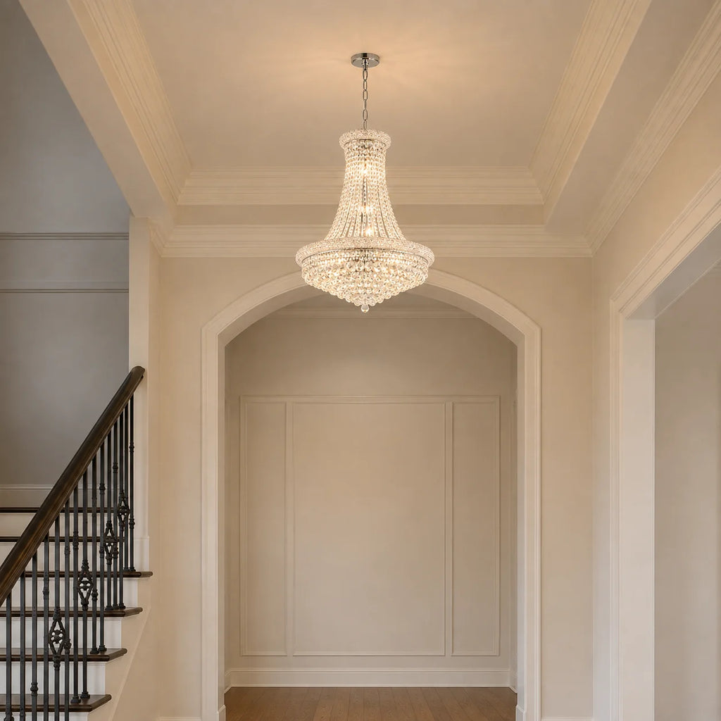 Empire 18 Light 28in Chrome Down Chandelier with Crystals