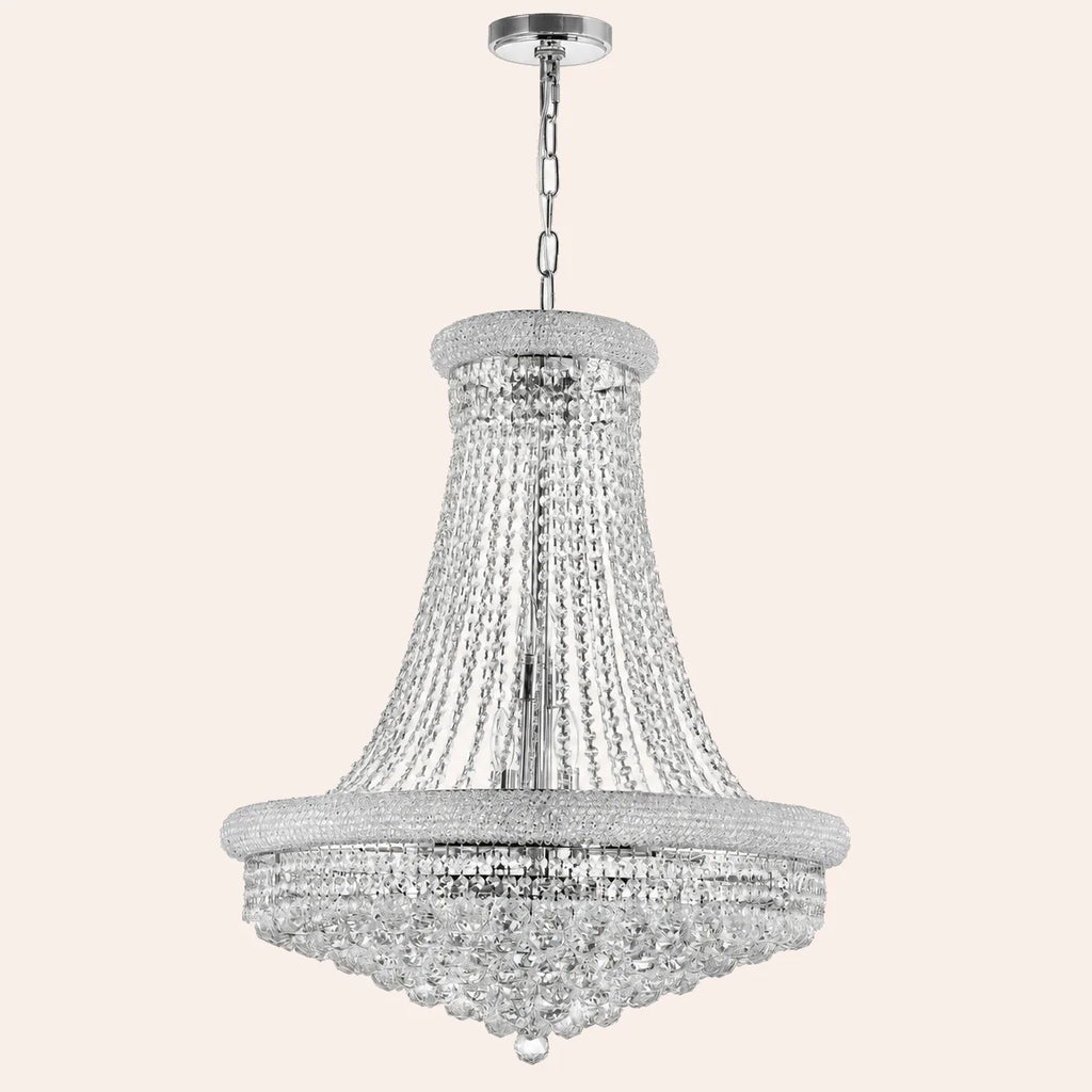 Empire 18 Light 28in Chrome Down Chandelier with Crystals